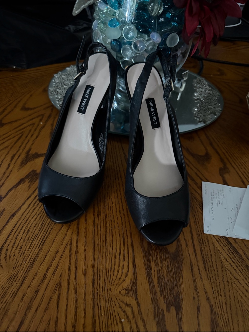 Nine West Black Peep-Toe Slingback Heels